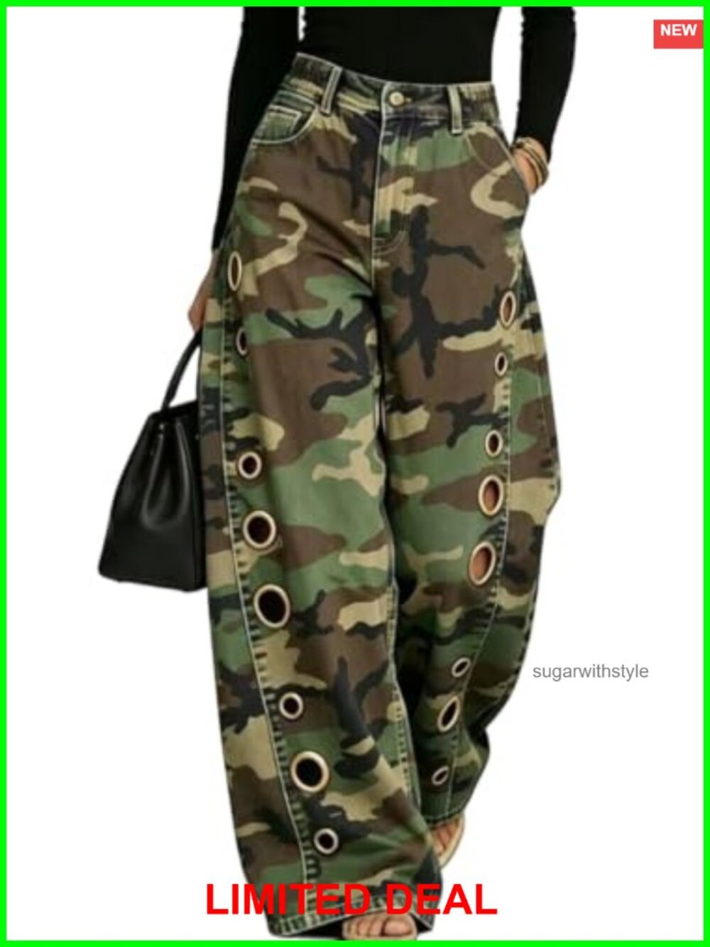 Barrel Cutout High Waist Wide Leg Jeans for Women – 95% Polyester